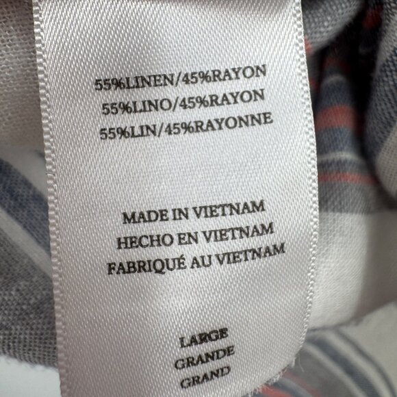 Rails Shirt Mens Large Gray Red Blue Stripes Button Up Camp Casual Linen Rayon - Picture 8 of 13
